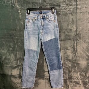 Gap Jeans Womens 0 X 25 Cheeky Straight Patch Work Blue Denim